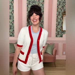 Vintage White Stag short sleeve button down red and white cardigan